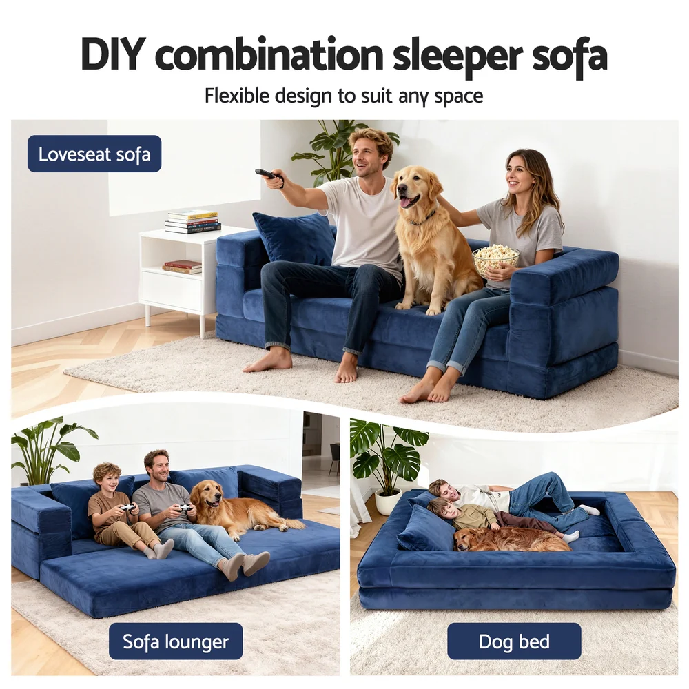 Serrano Double Sofa Bed Blue - Image 5