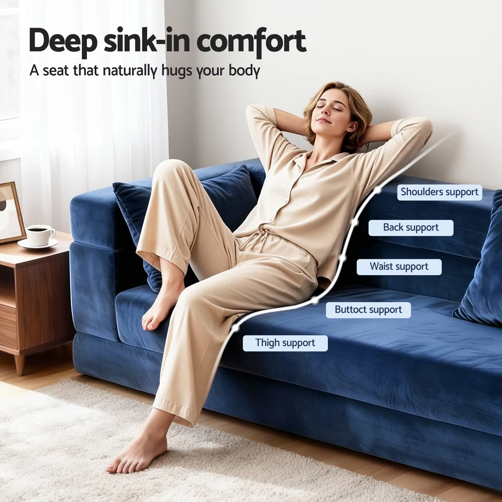 Serrano Double Sofa Bed Blue - Image 6