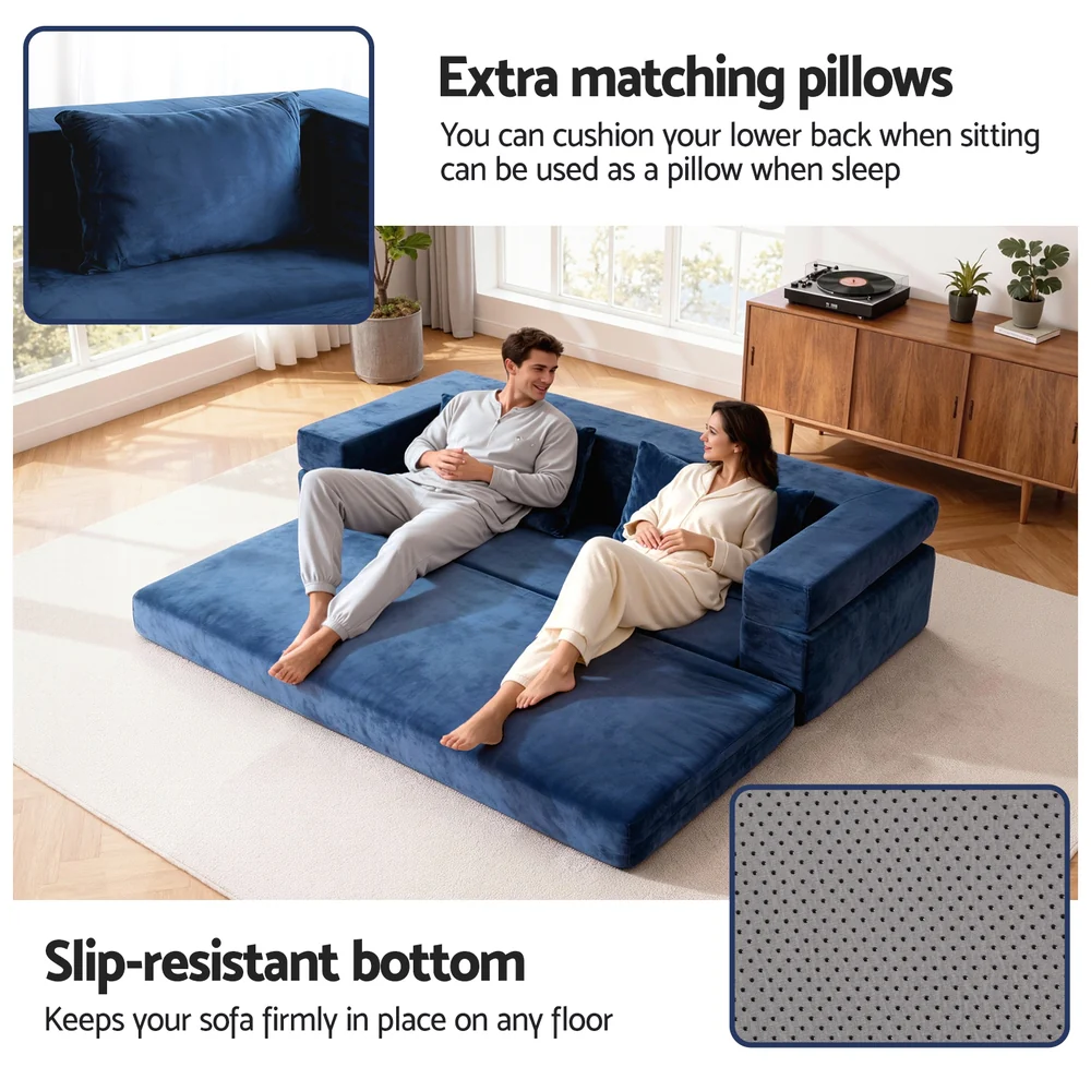 Serrano Double Sofa Bed Blue - Image 7