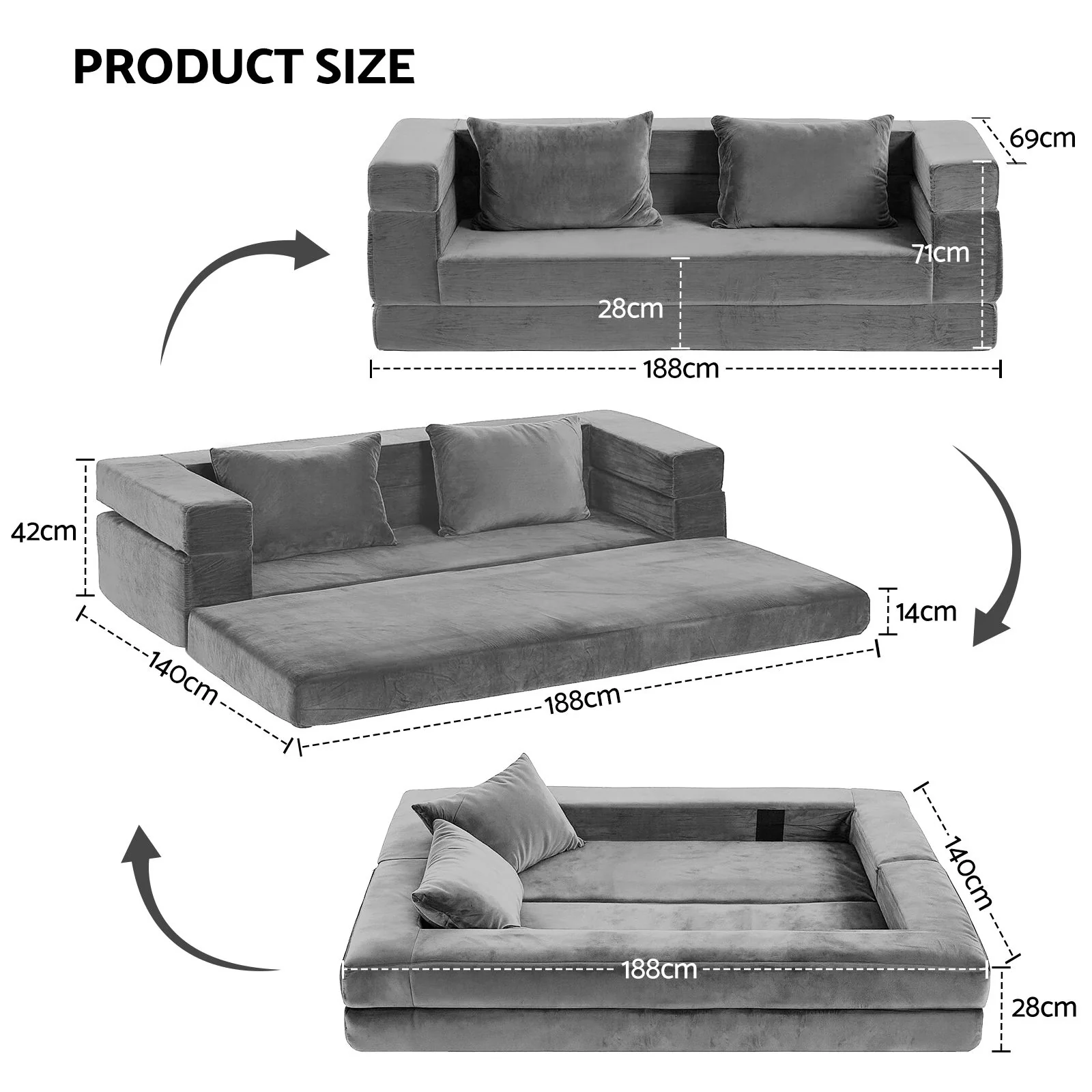 Serrano Double Sofa Bed Grey - Image 3