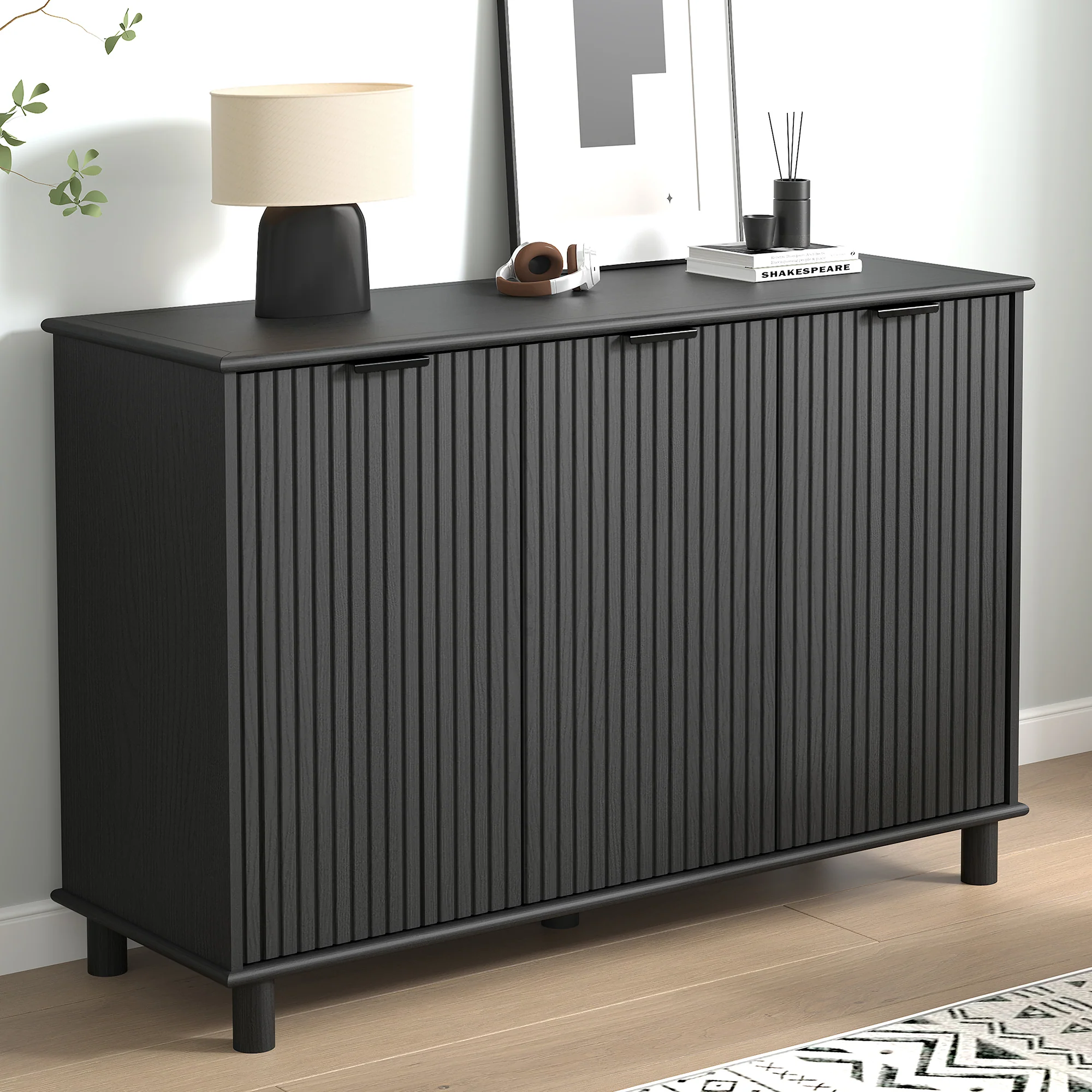 Sorrento 3 Door Sideboard - Black - Image 6