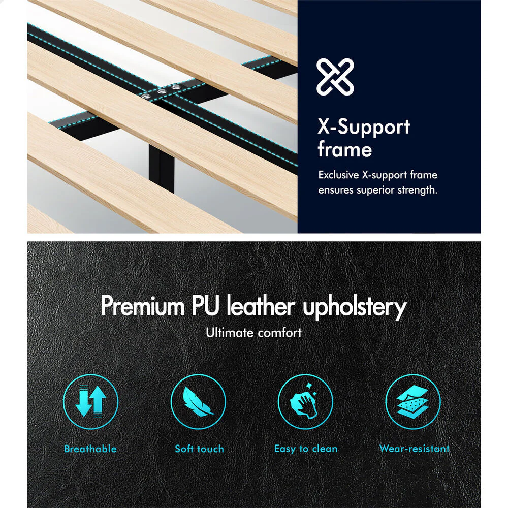 Valencia PU Leather Bed Frame Black - Image 6