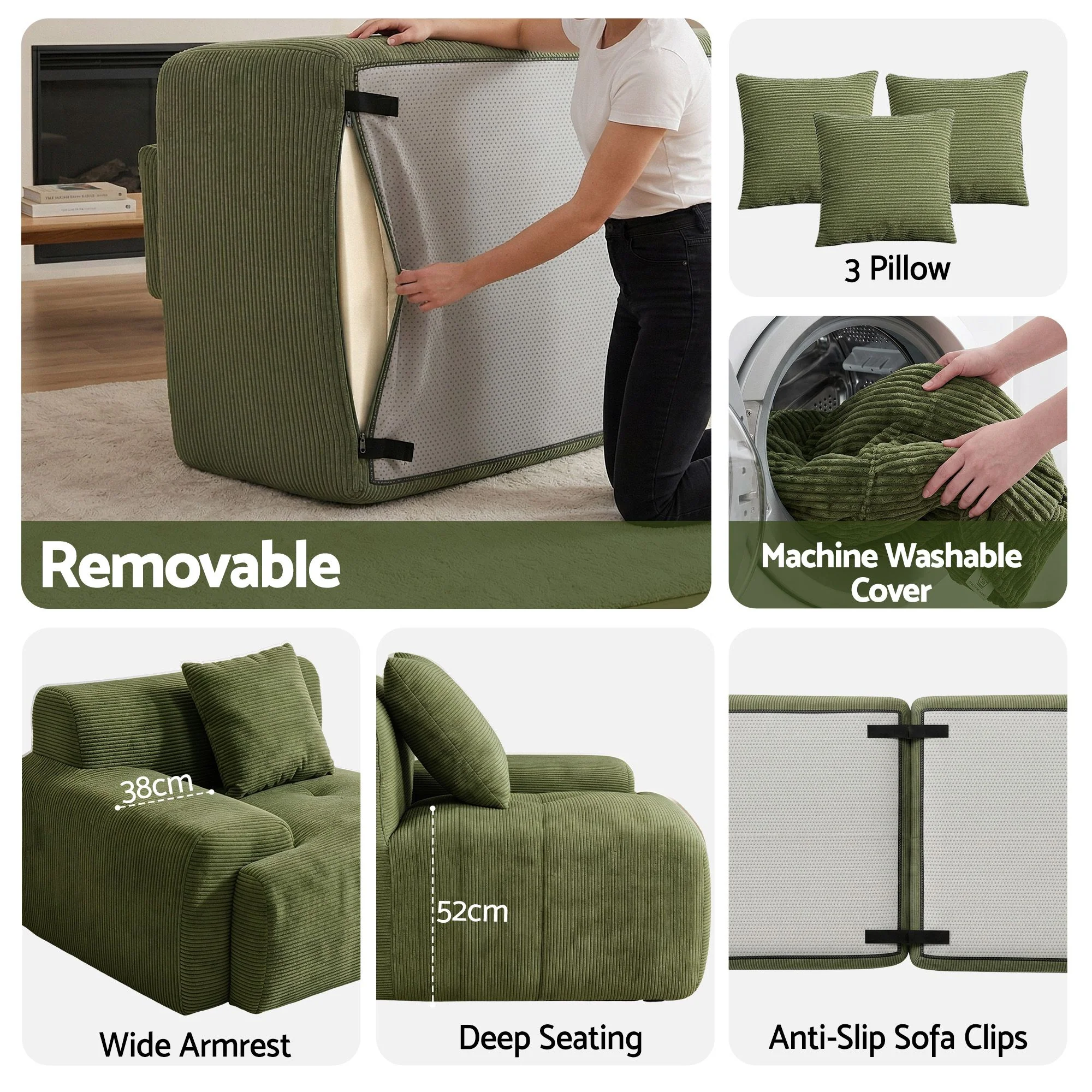 Valerio 4-seater Sofa Bed Green - Image 8