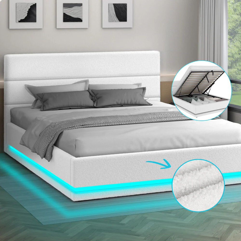 White Aurora Boucle Gas Lift Bed