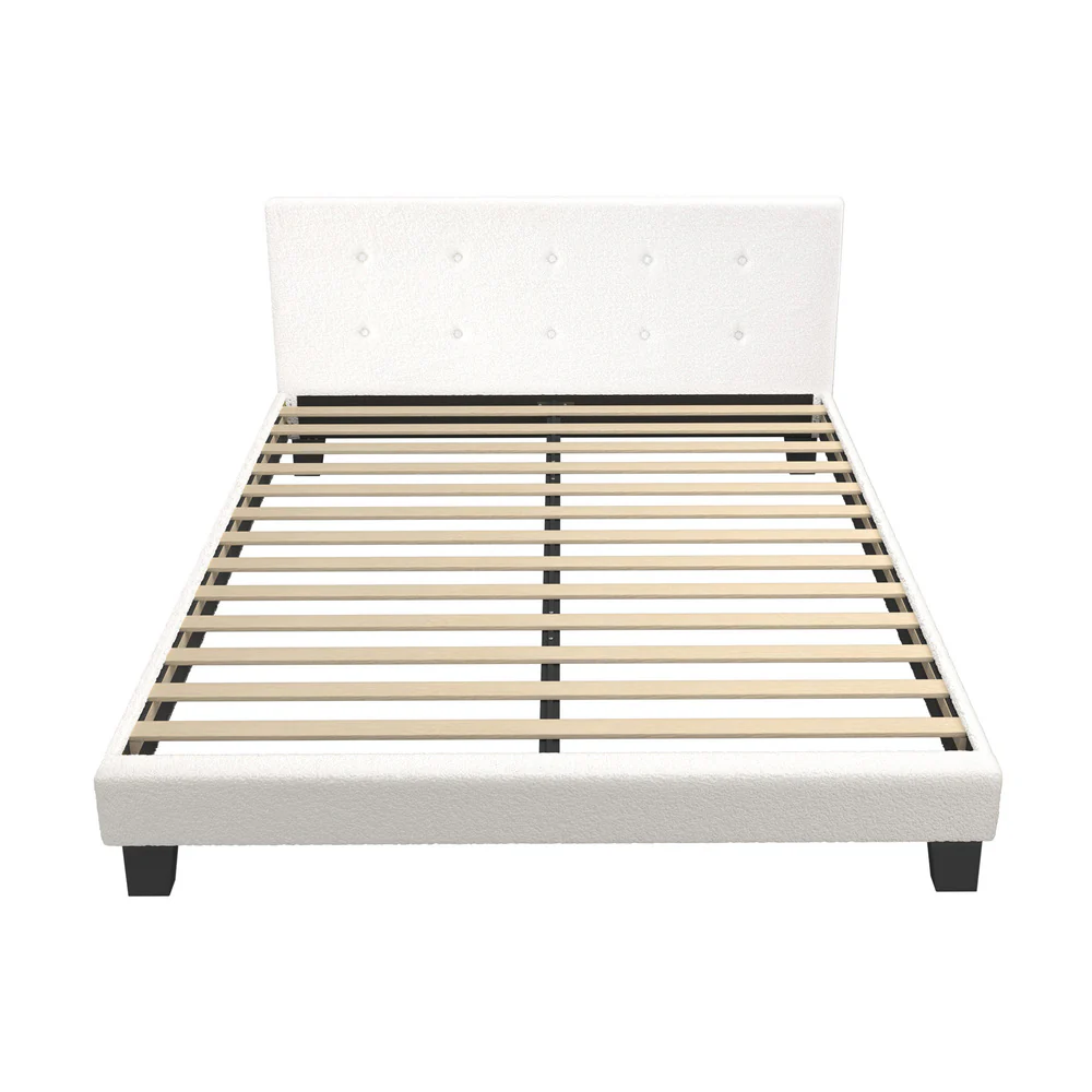 White Quiton Boucle Platform Bed - Double - Image 3