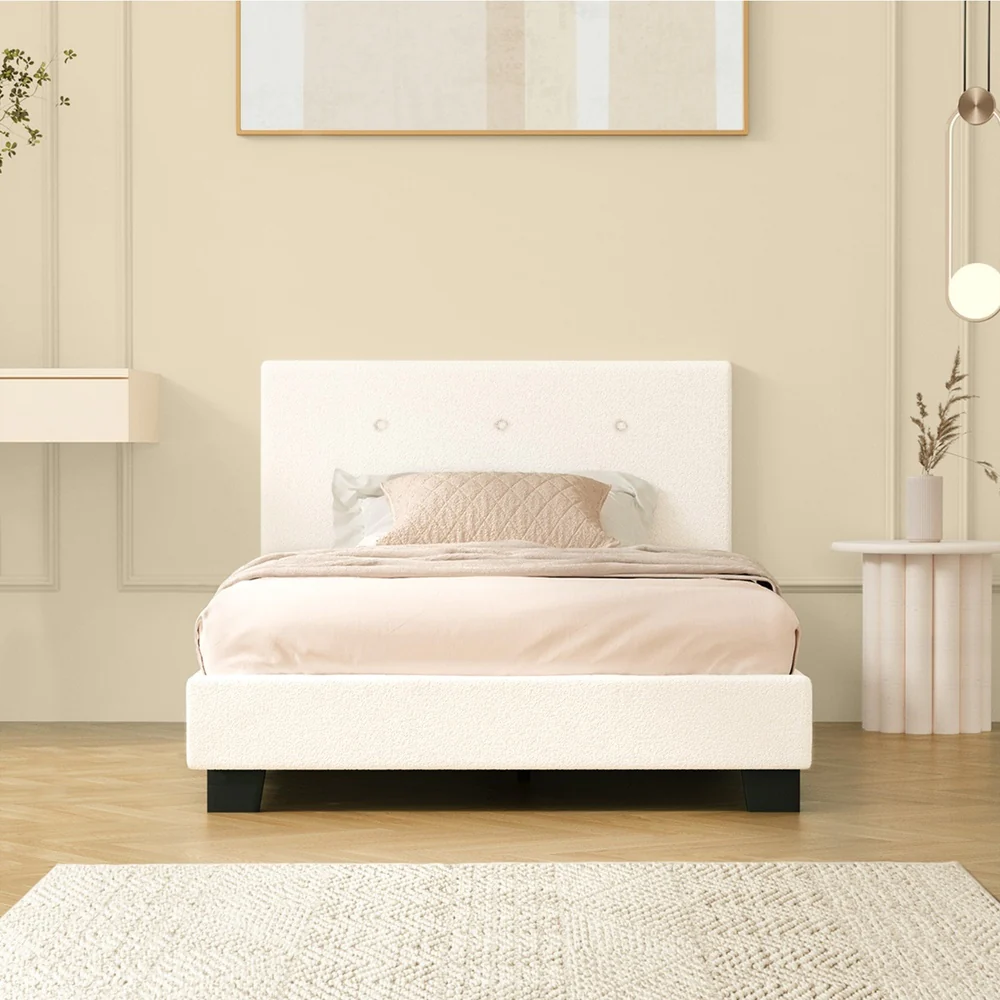 White Quiton Boucle Platform Bed - Single - Image 7