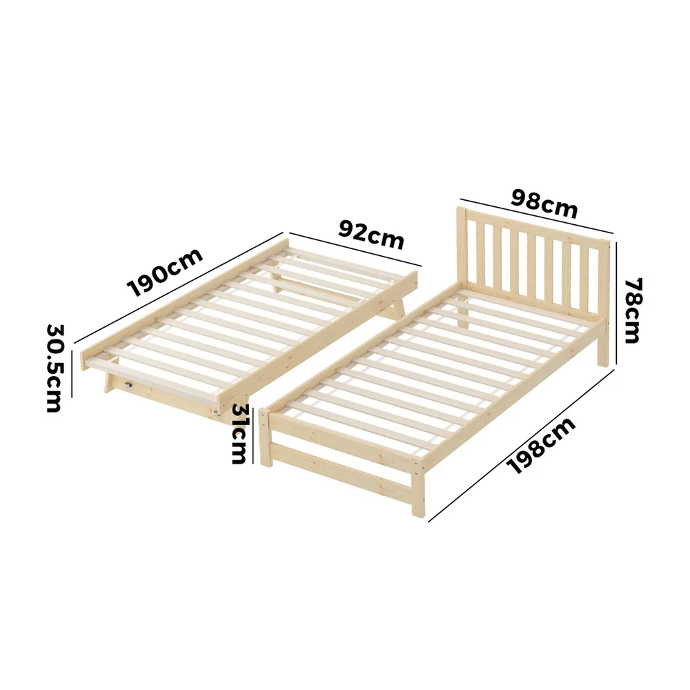Yesenia Trundle Bed Frame Single Oak - Image 5