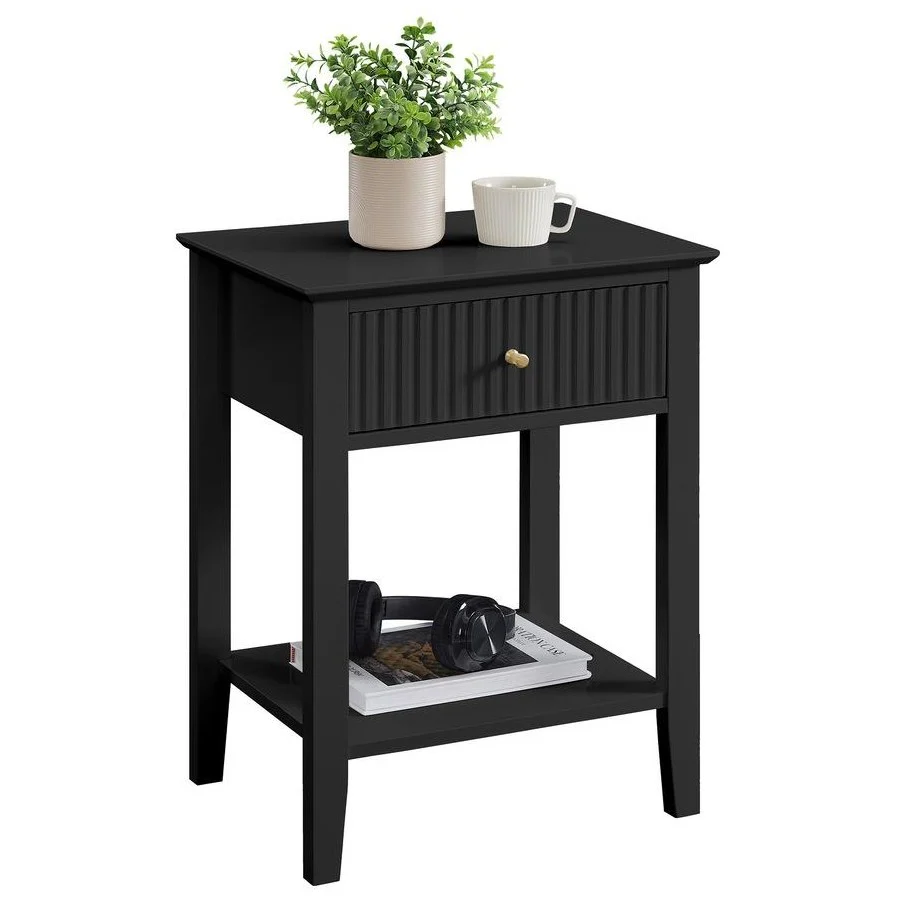 Zara Fluted Bedside Table - Black - Image 3