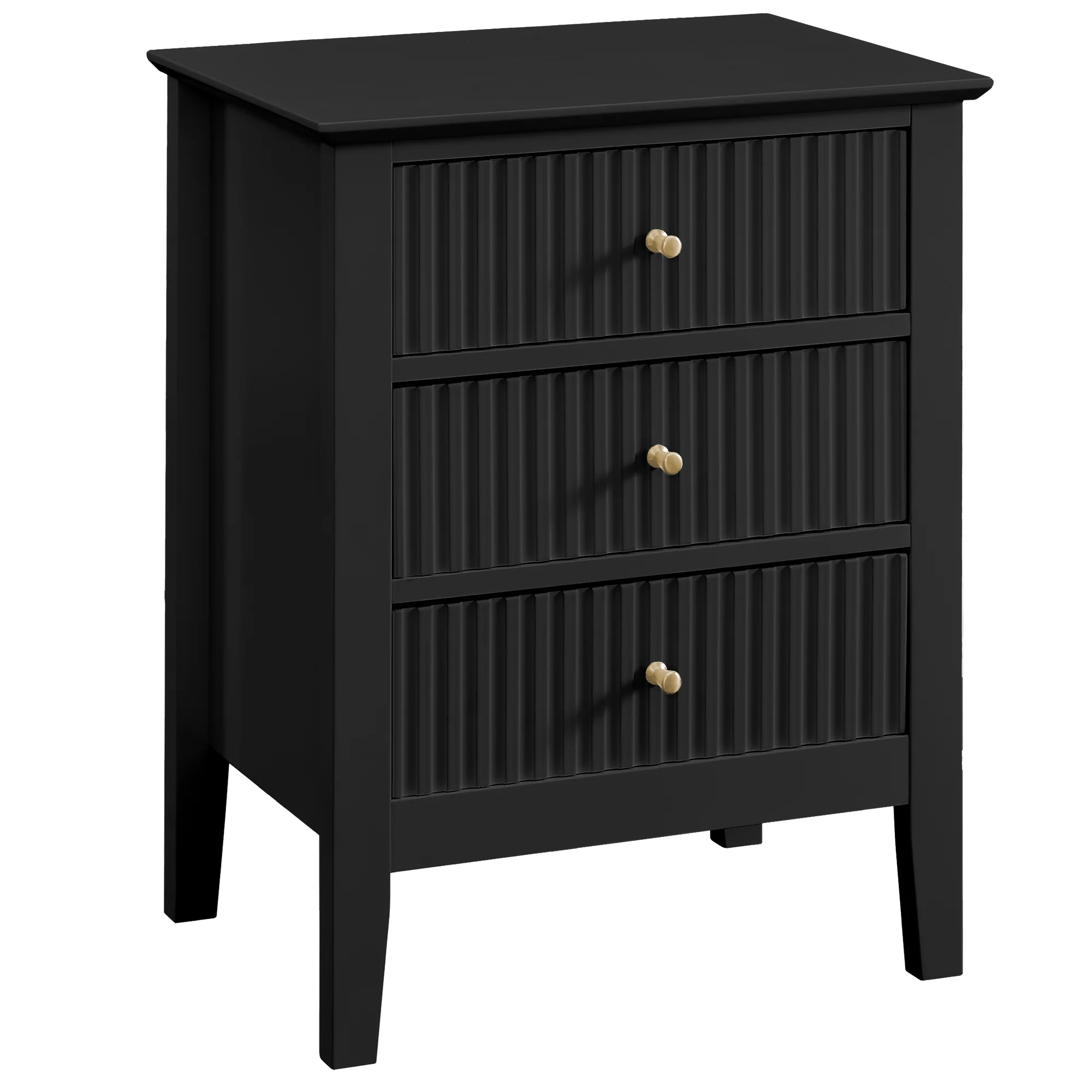 Zara Fluted 3 Draw Bedside - Black - Image 2