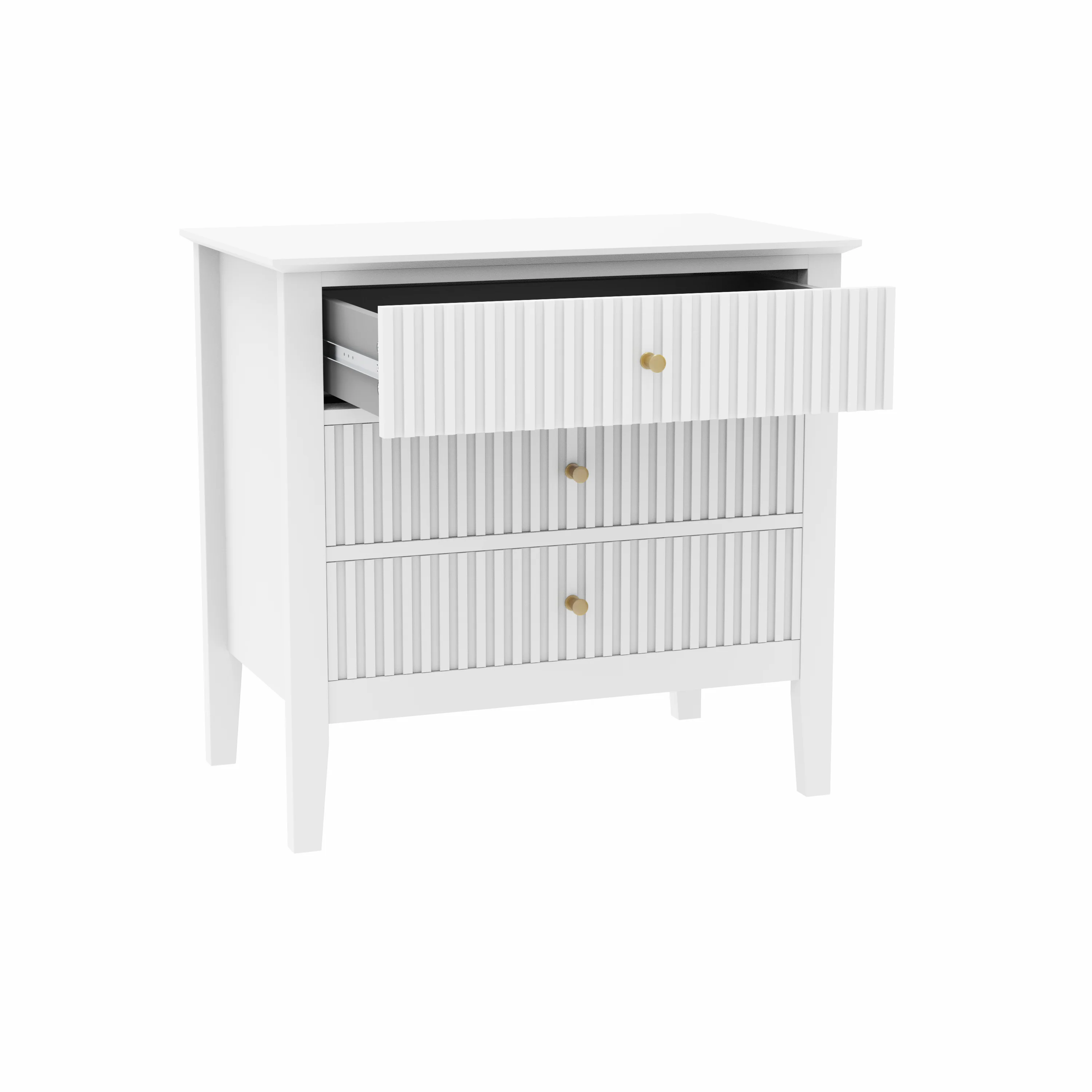 Zara Fluted Wide Bedside Table - White - Image 4